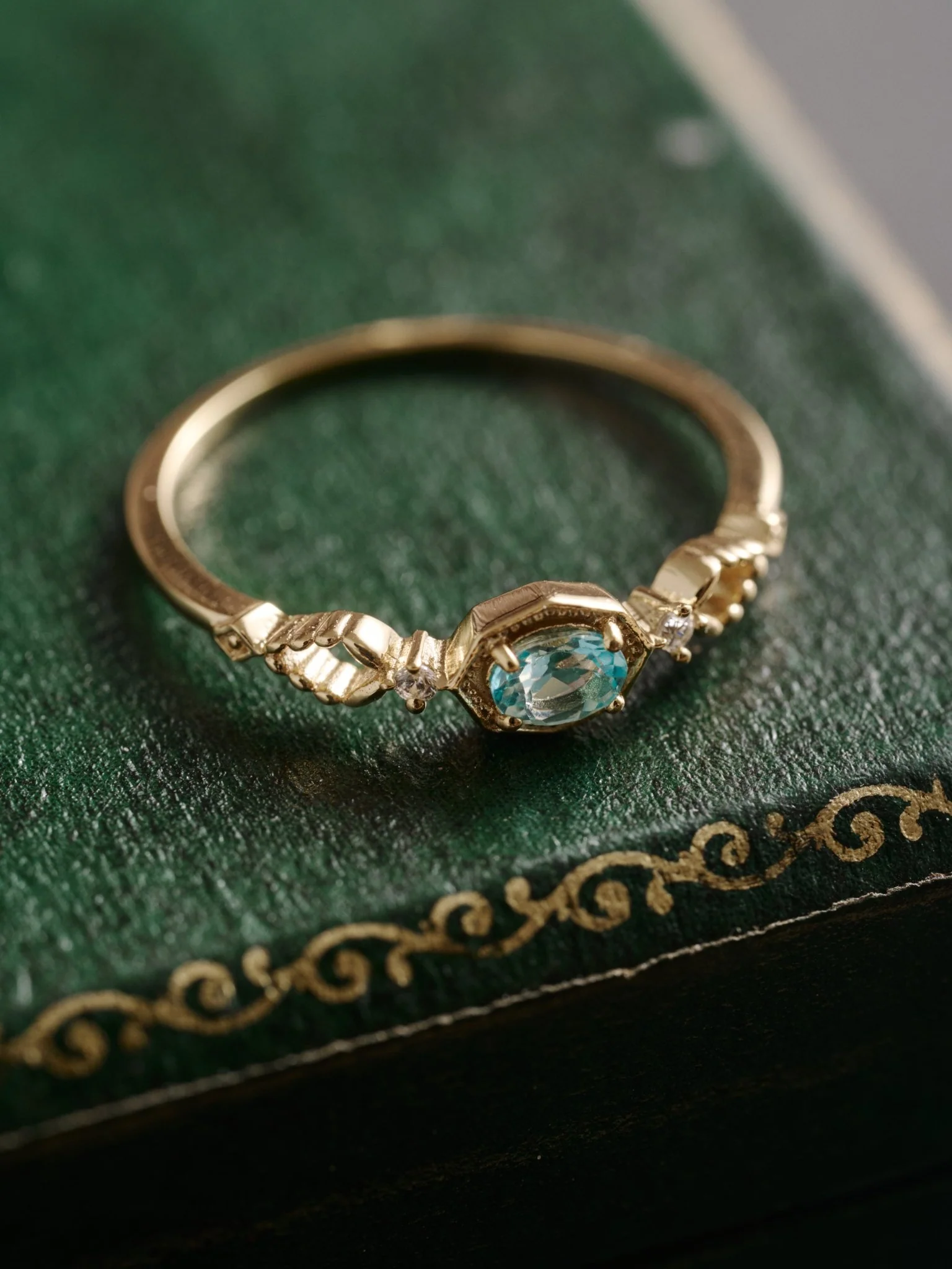 14K Solid Gold Aqua Muse Apatite Ring - Image 2