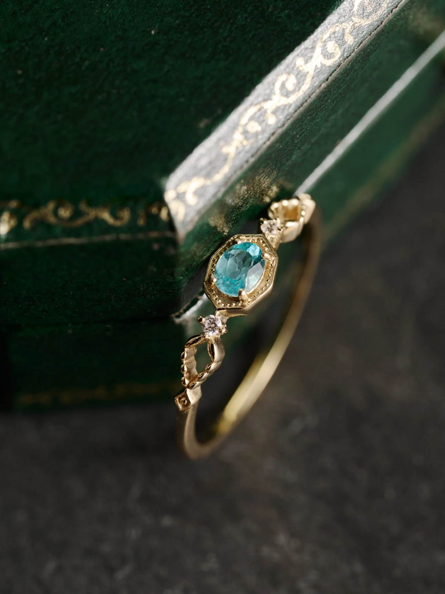 14K Solid Gold Aqua Muse Apatite Ring - Image 3