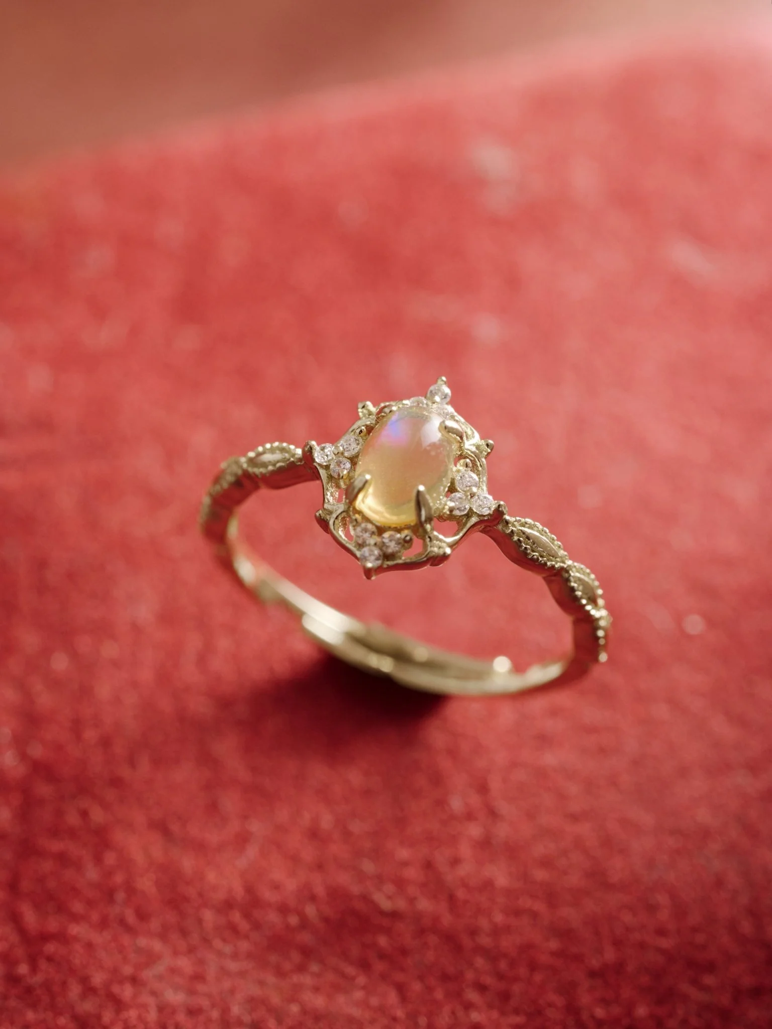14K Solid Gold Lunaire Opal Ring - Image 2