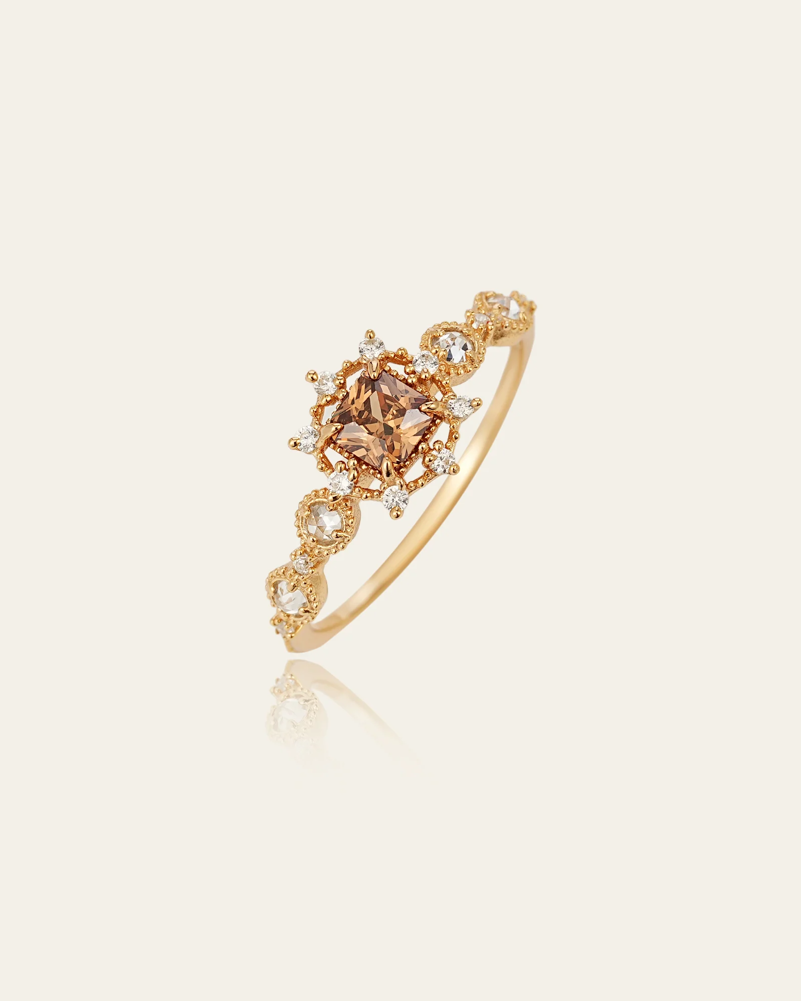 14K Solid Gold Solenne Brown Agate Ring