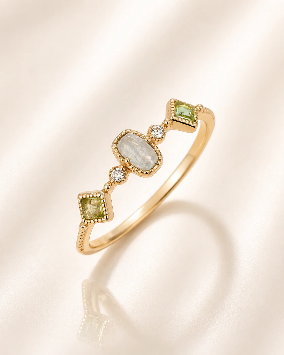 14K Solid Gold Verdelis Opal & Peridot Ring
