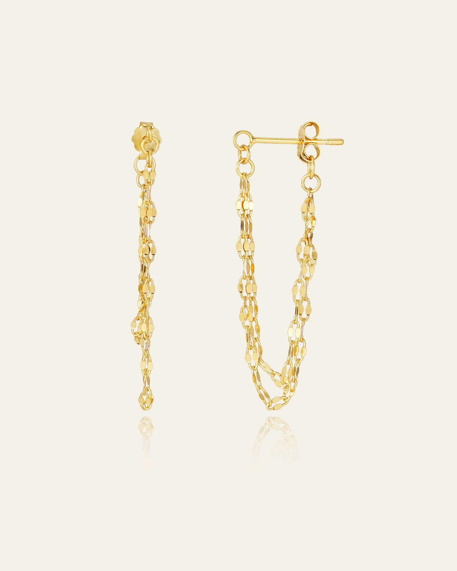 9K Solid Gold Nova Chain Drop Earrings