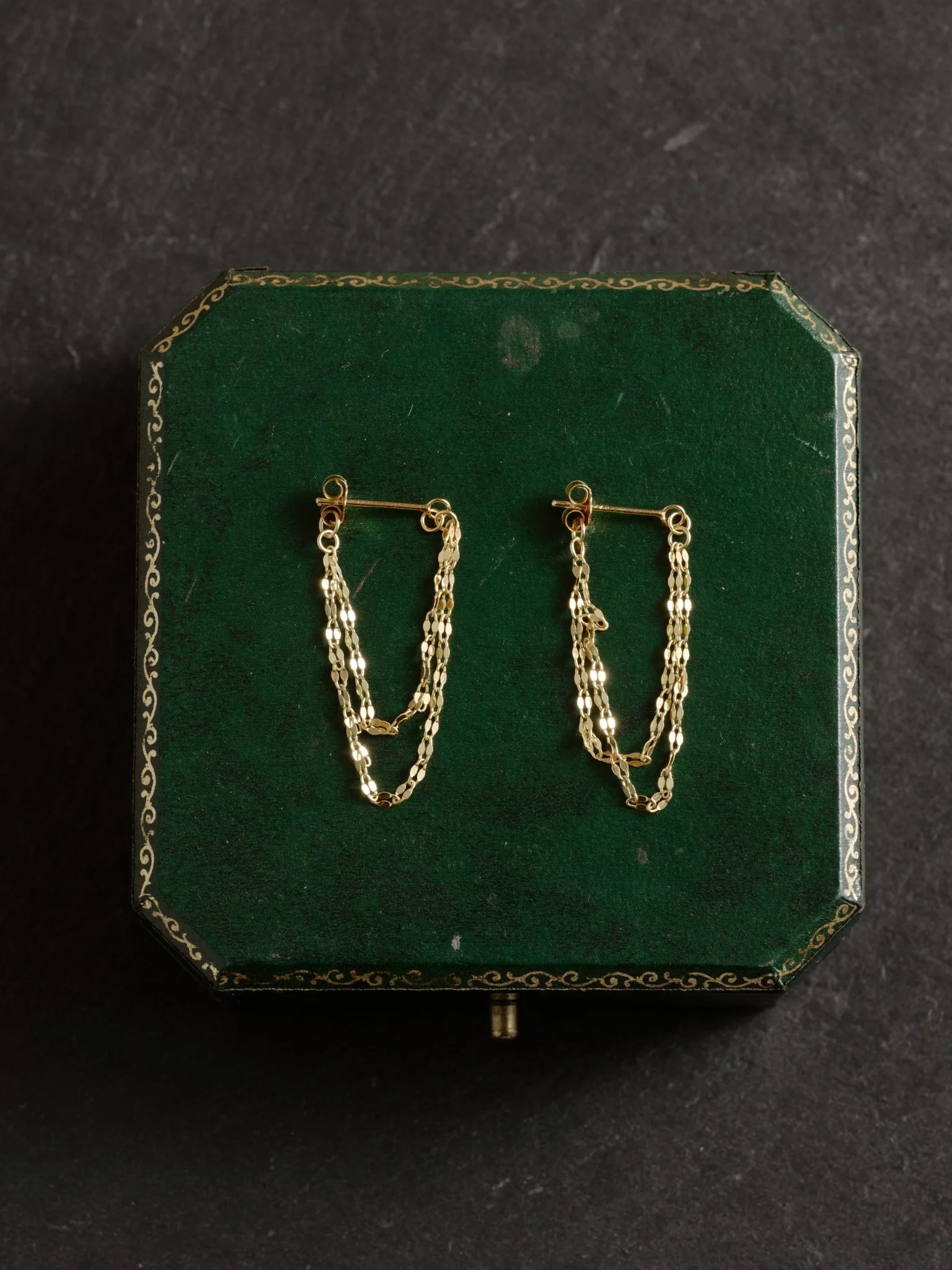 9K Solid Gold Nova Chain Drop Earrings - Image 2