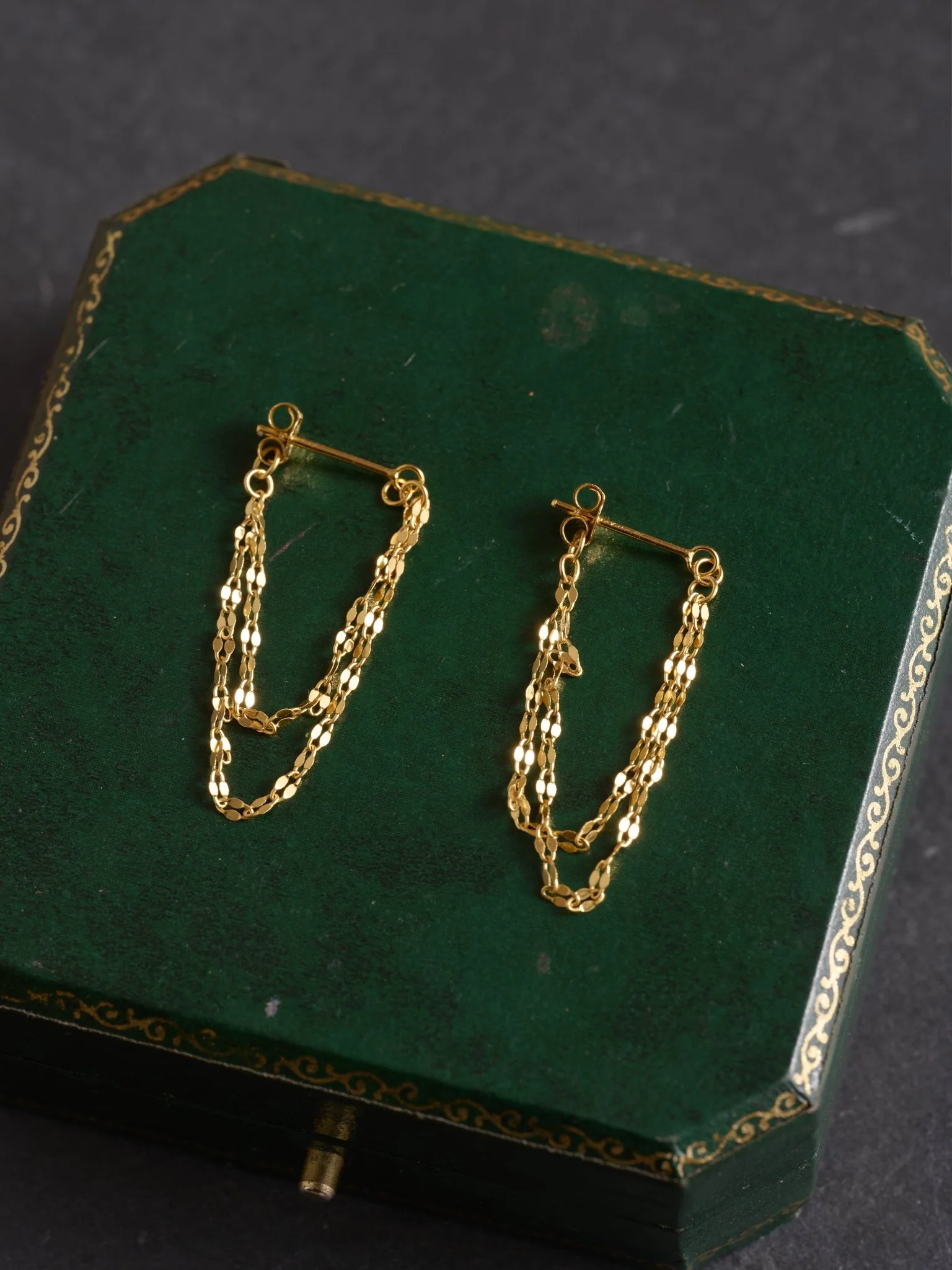 9K Solid Gold Nova Chain Drop Earrings - Image 3
