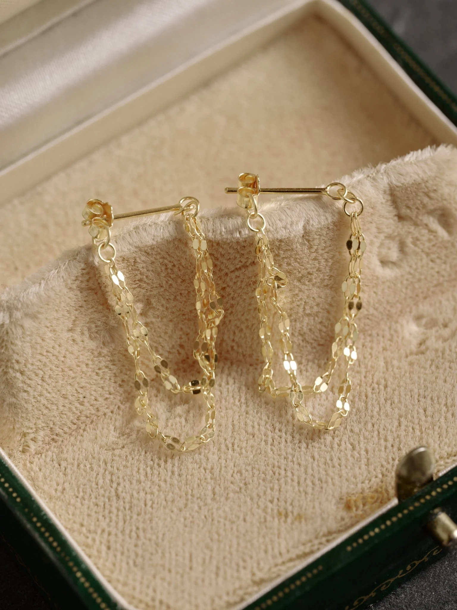 9K Solid Gold Nova Chain Drop Earrings - Image 4