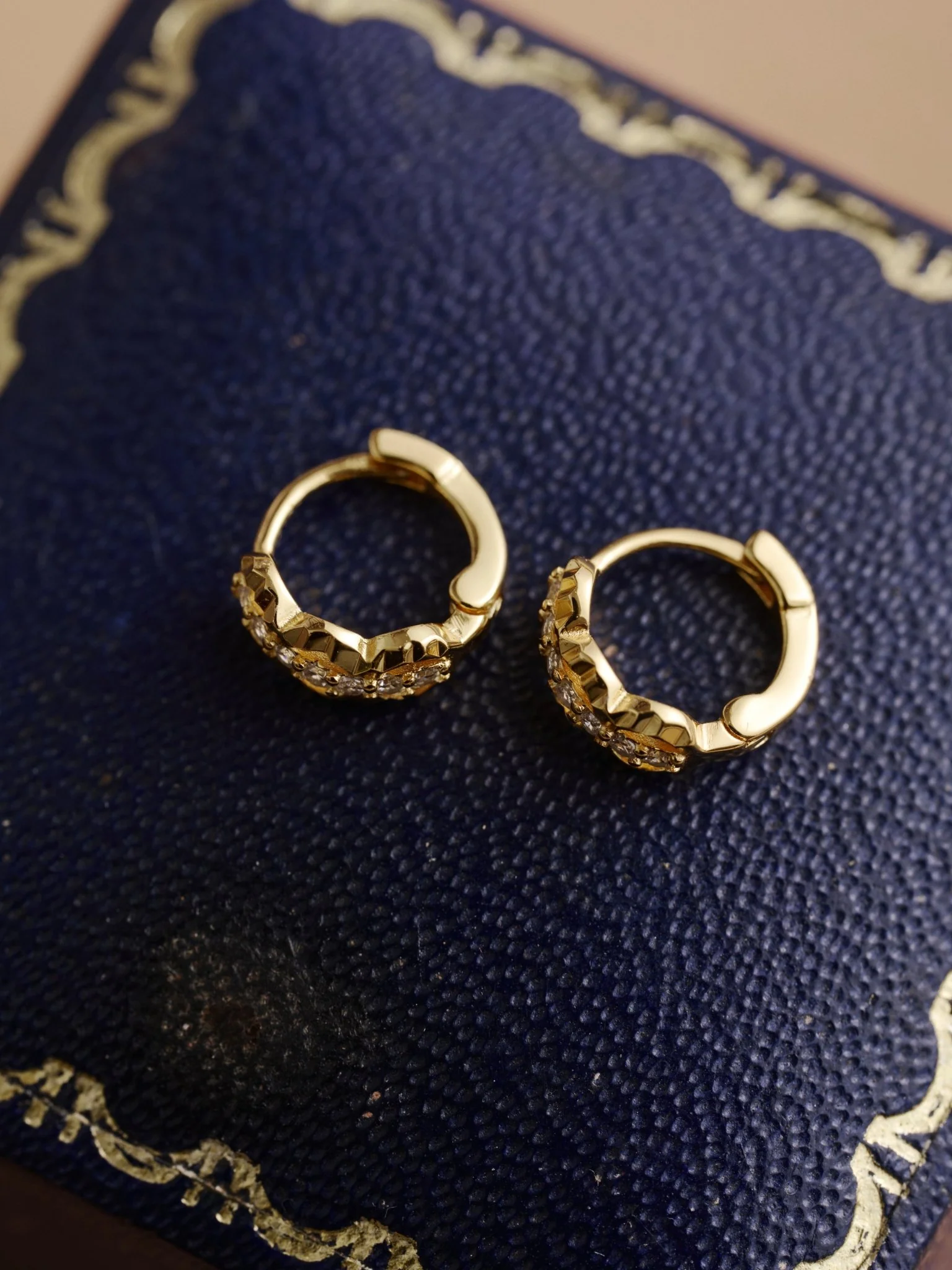 9K Solid Gold Petite Diamond Huggies - Image 3
