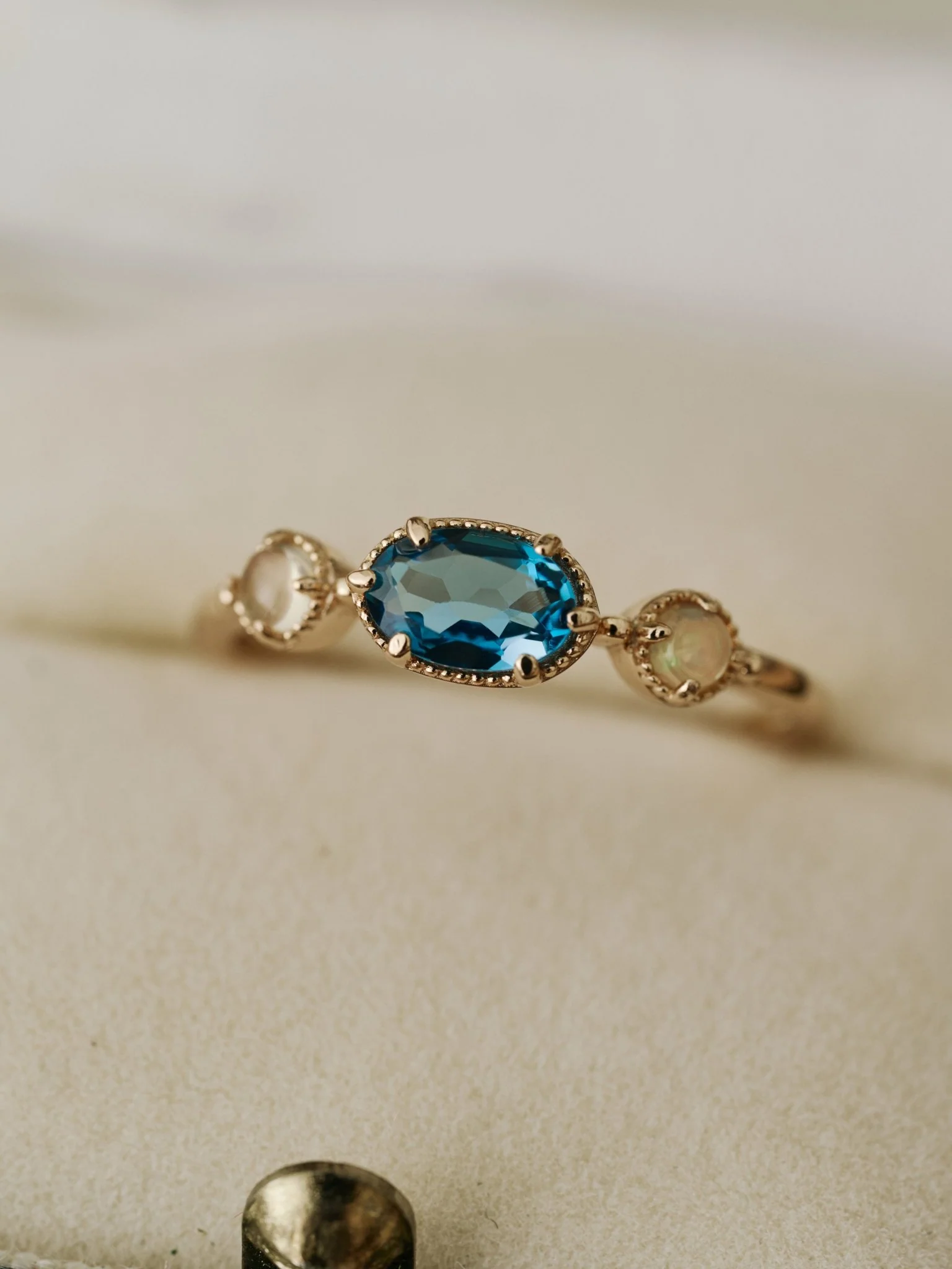 14K Solid Gold Celestine Topaz & Opal Ring - Image 2