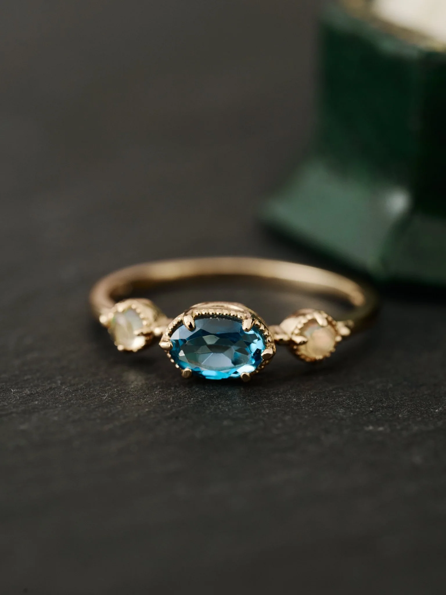 14K Solid Gold Celestine Topaz & Opal Ring - Image 3