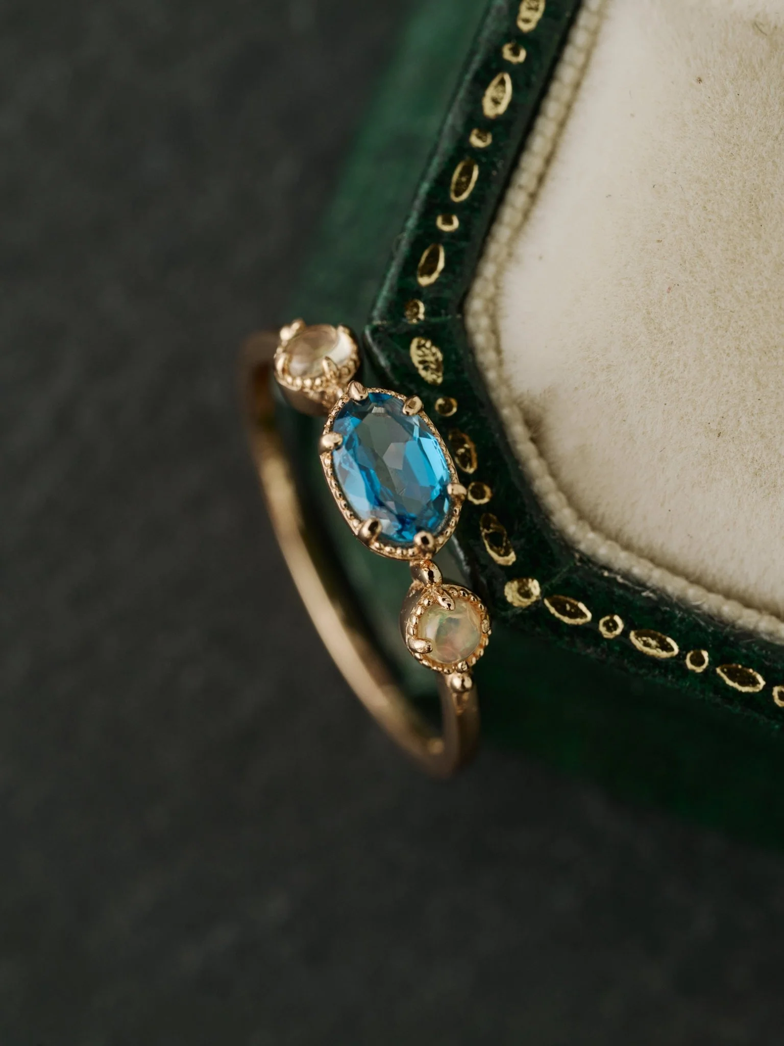 14K Solid Gold Celestine Topaz & Opal Ring - Image 4