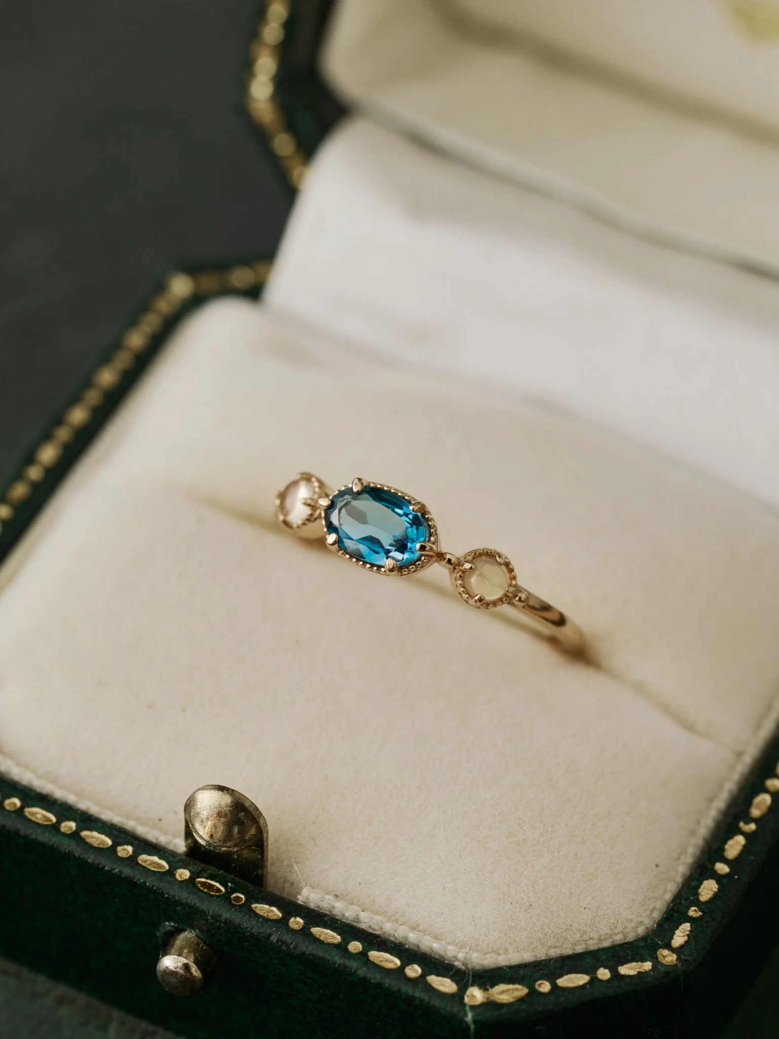 14K Solid Gold Celestine Topaz & Opal Ring - Image 5