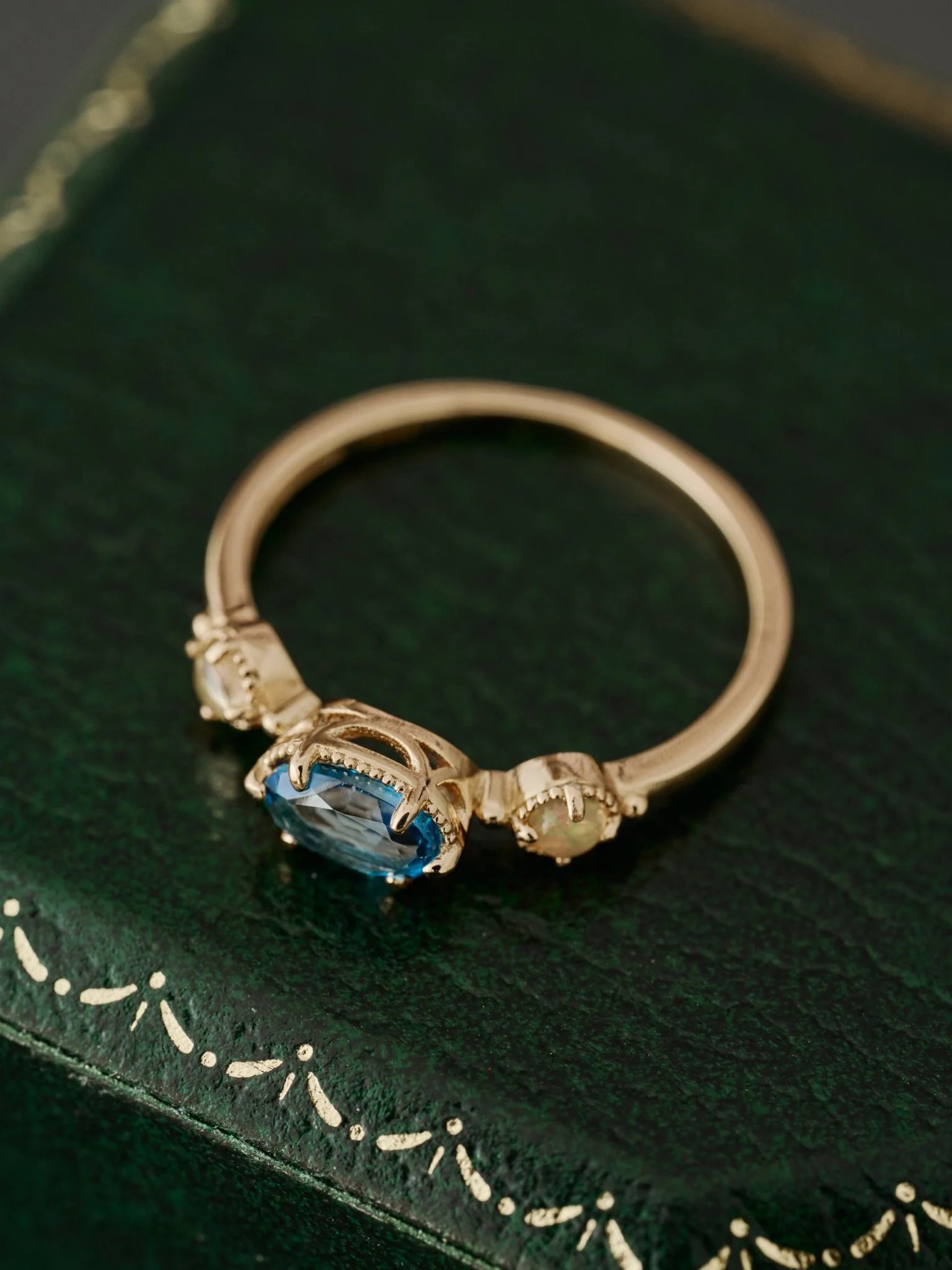14K Solid Gold Celestine Topaz & Opal Ring - Image 6