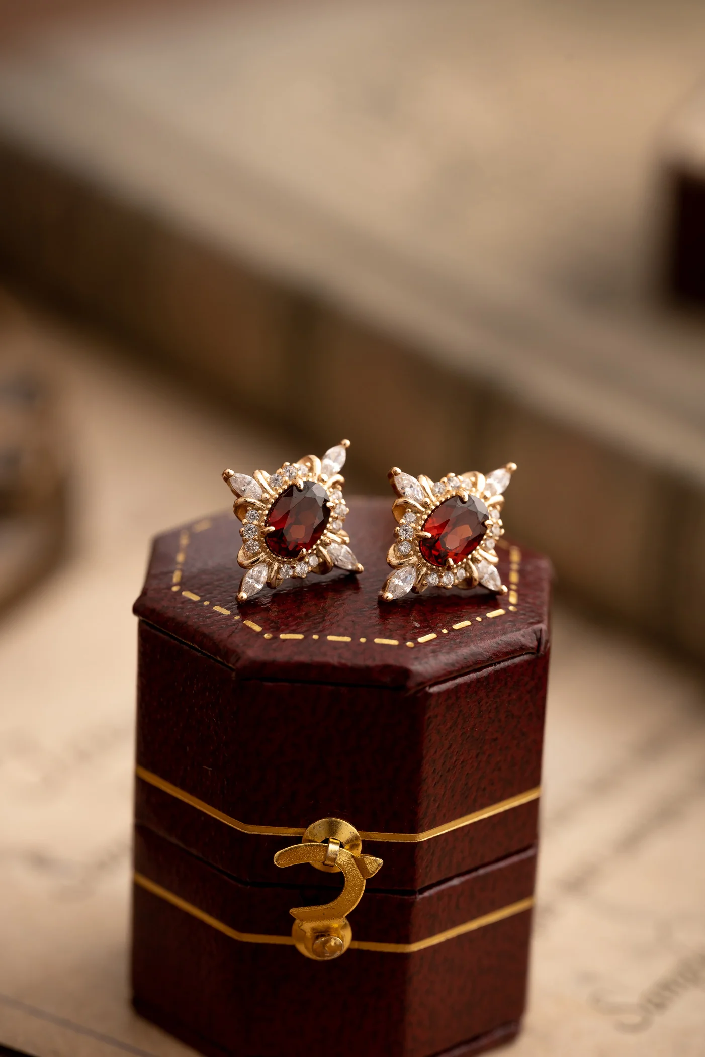 Claire Garnet Diamond Earrings - Image 2