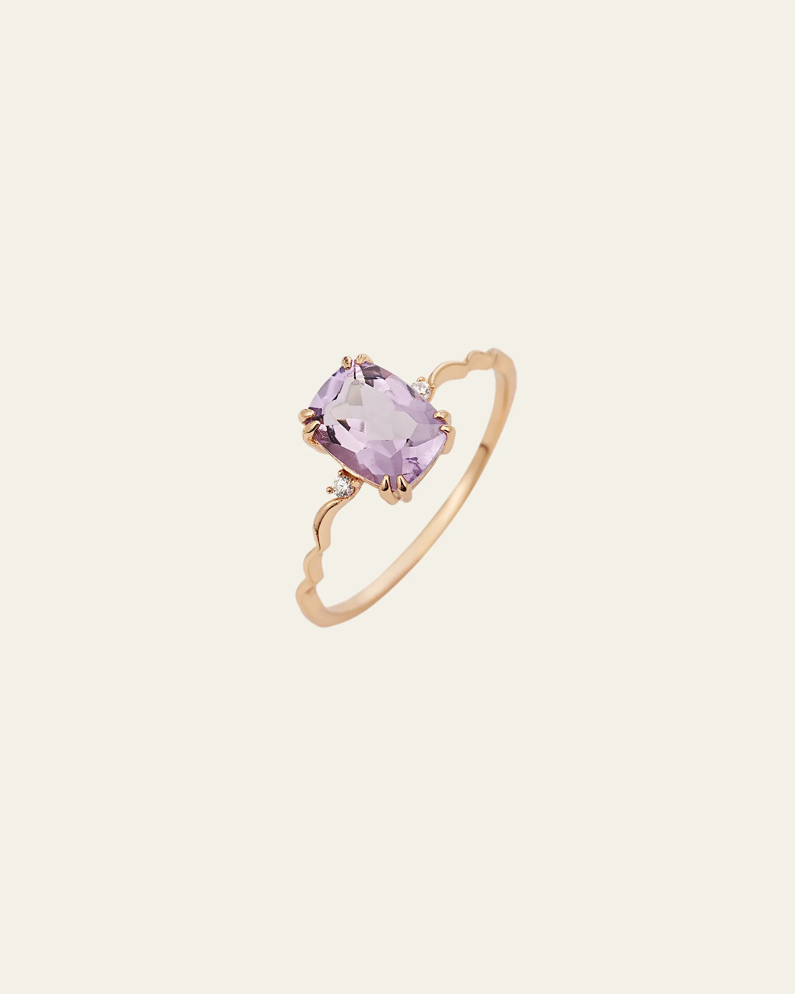 14K Solid Gold Lunar Amethyst Ring