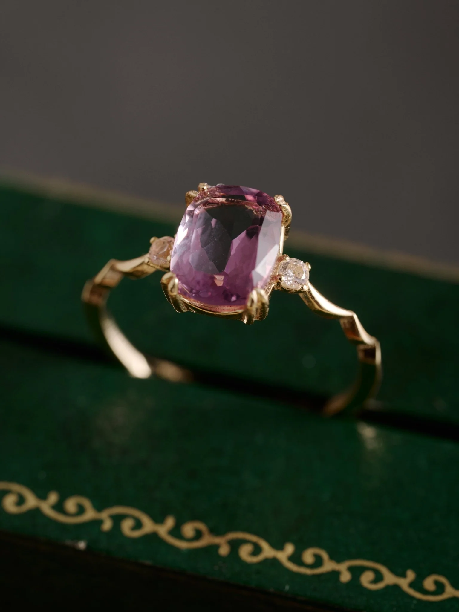 14K Solid Gold Lunar Amethyst Ring - Image 2