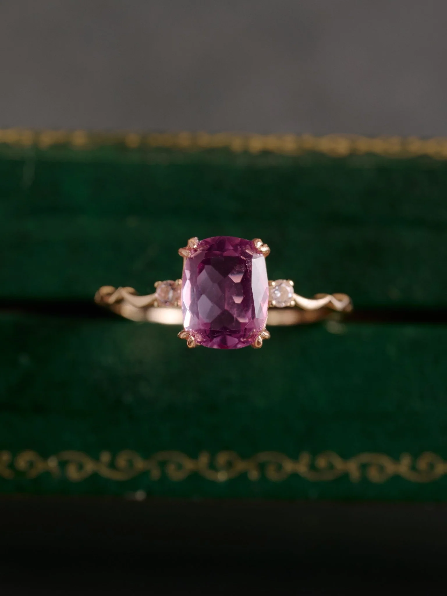 14K Solid Gold Lunar Amethyst Ring - Image 3