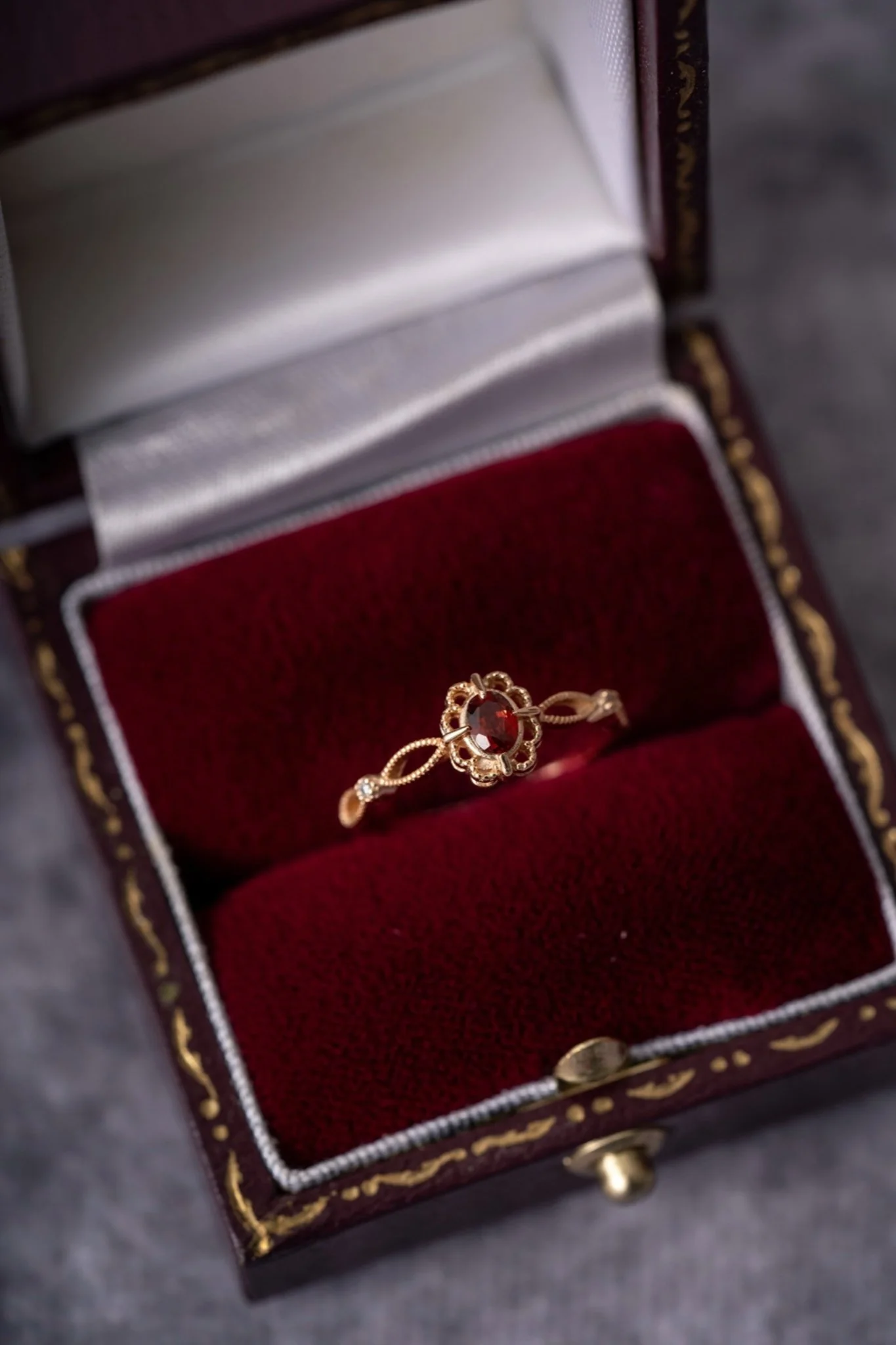 Regal Rosette Garnet Ring