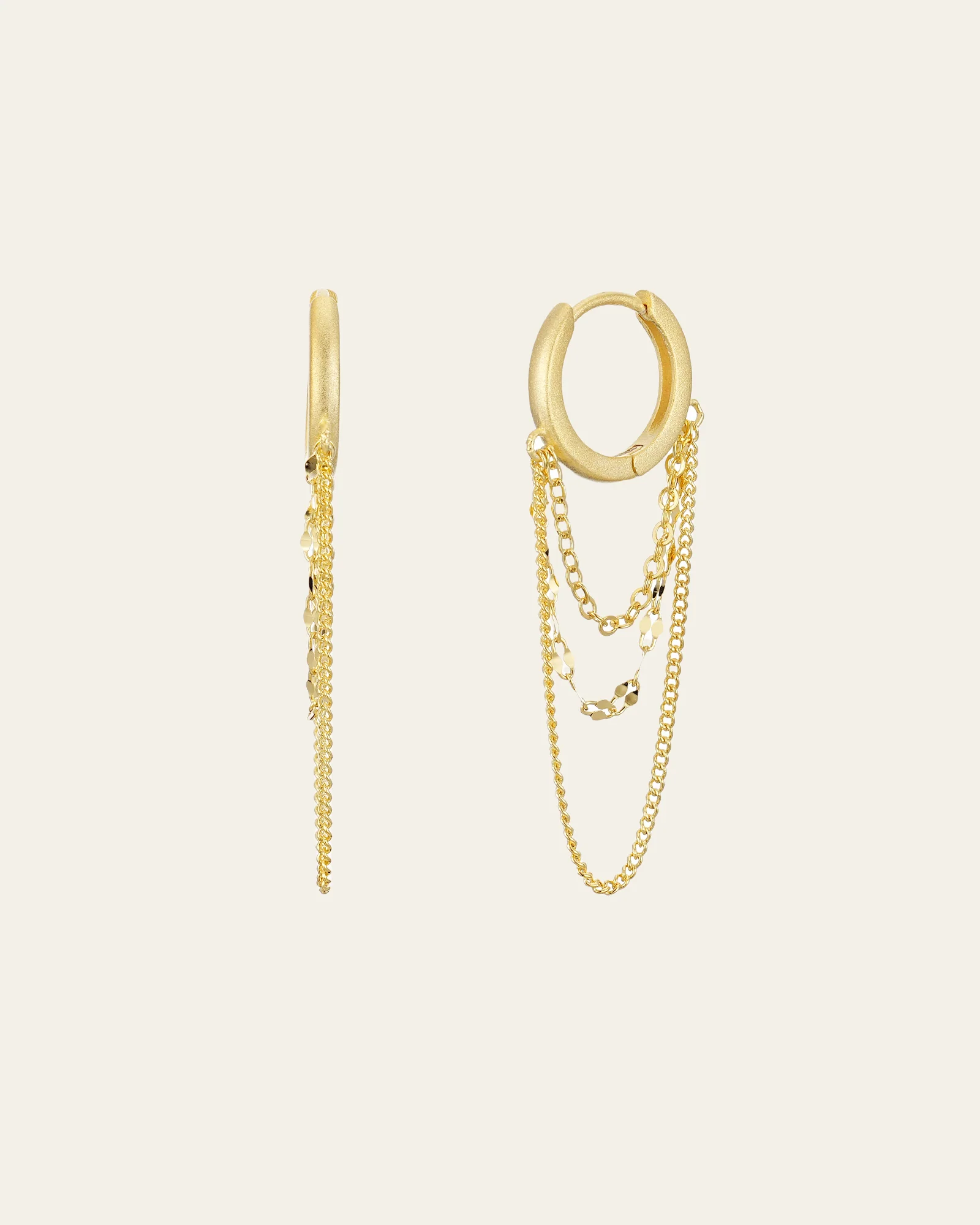 9K Solid Gold Sleeper Chain Hoop Earrings