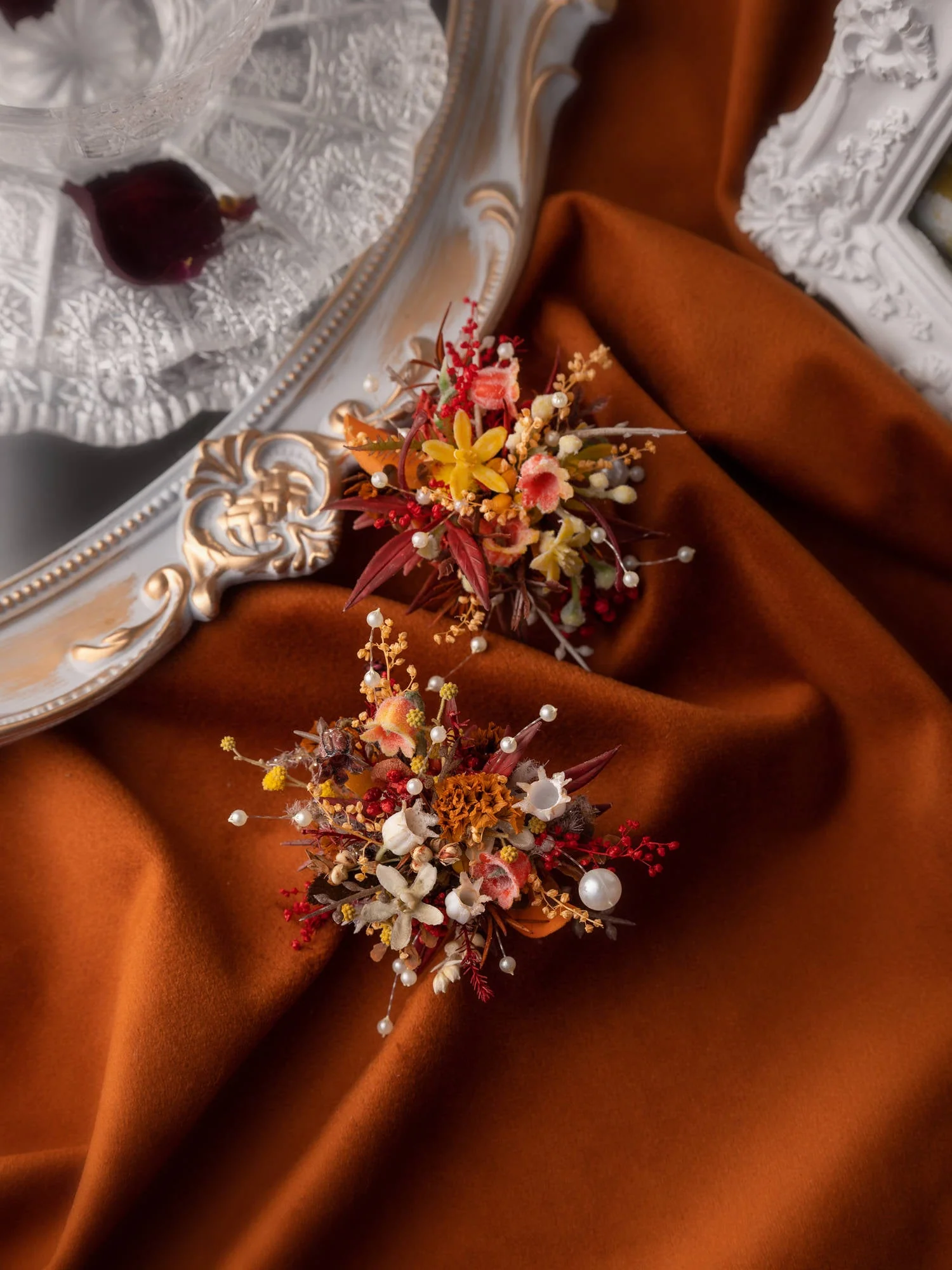 Burgundy Theater Style Wedding Flower Corsage Rings - Image 3