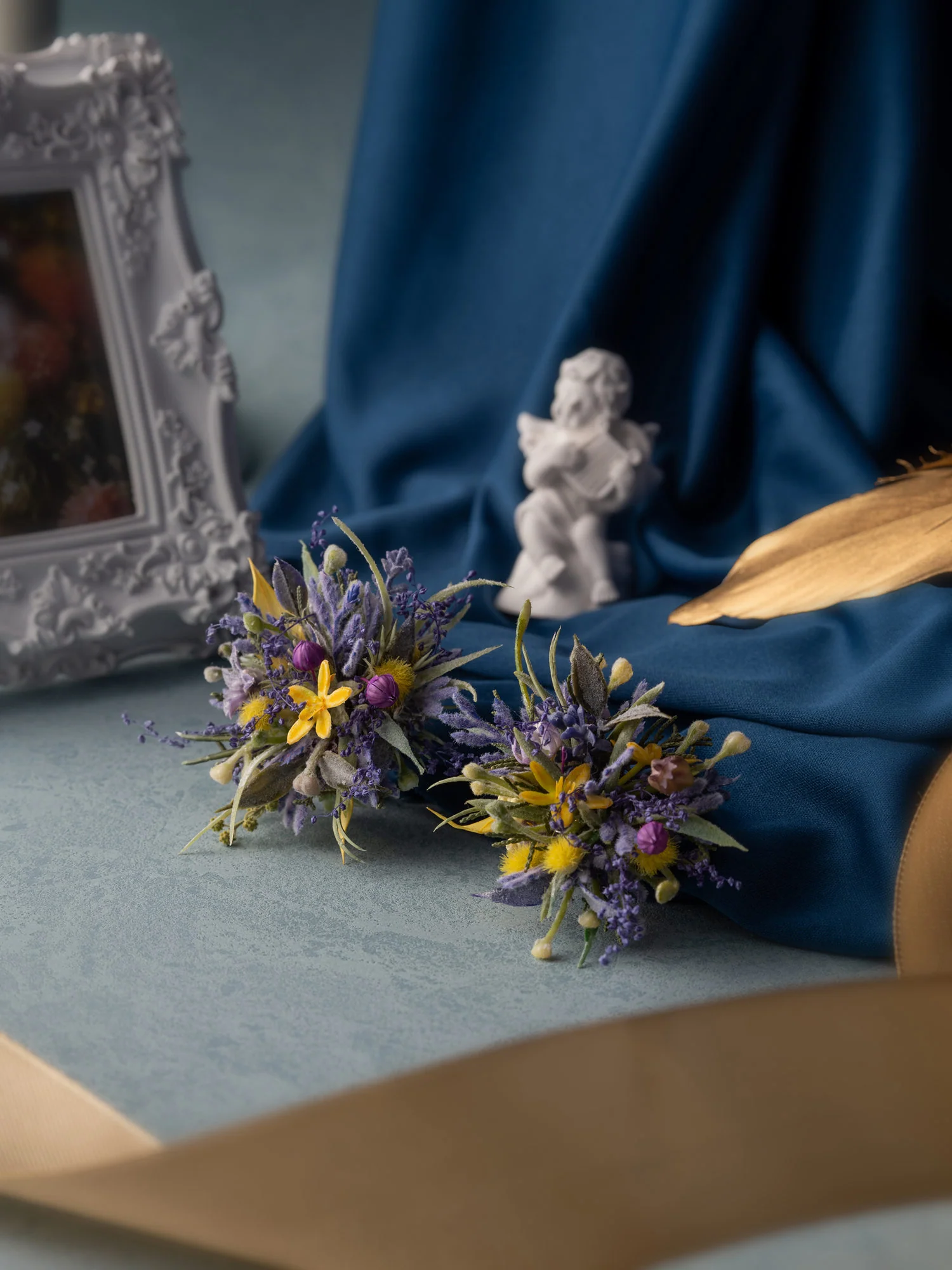 Dreamy Purple Green Wedding Flower Corsage Rings - Image 3